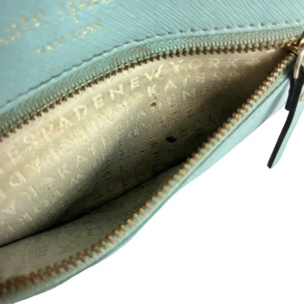 Kate Spade New York Aqua Blue Wristlet Coin Purse 100% Cow Hide Genuine Leather